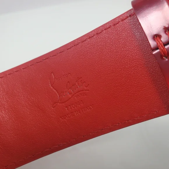 NWT$590 Louboutin Mens Loubi Sneaker Spiked Red Belt Sz 110cm, 44" - Picture 11 of 16